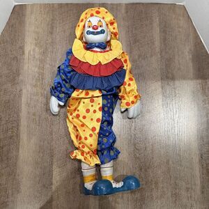 Vintage Porcelain‎ Clown Doll 24"  Colorful Polka Dot
